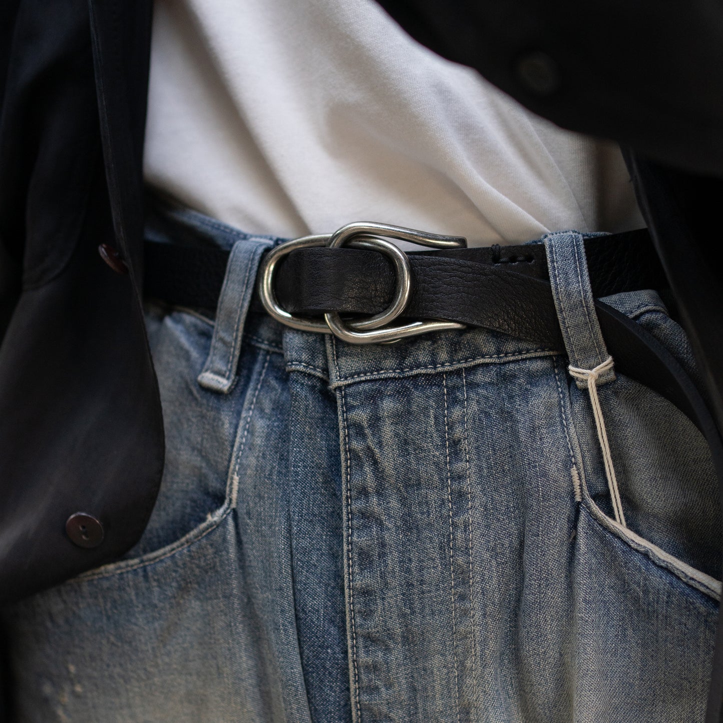 YOKE/ Double Buckel Leather Belt "BLACK"