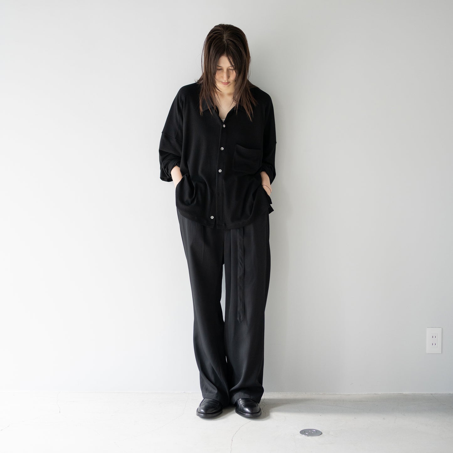 ANCELLM / CAS/SIL KIMONO KNIT SHIRT "BLACK"