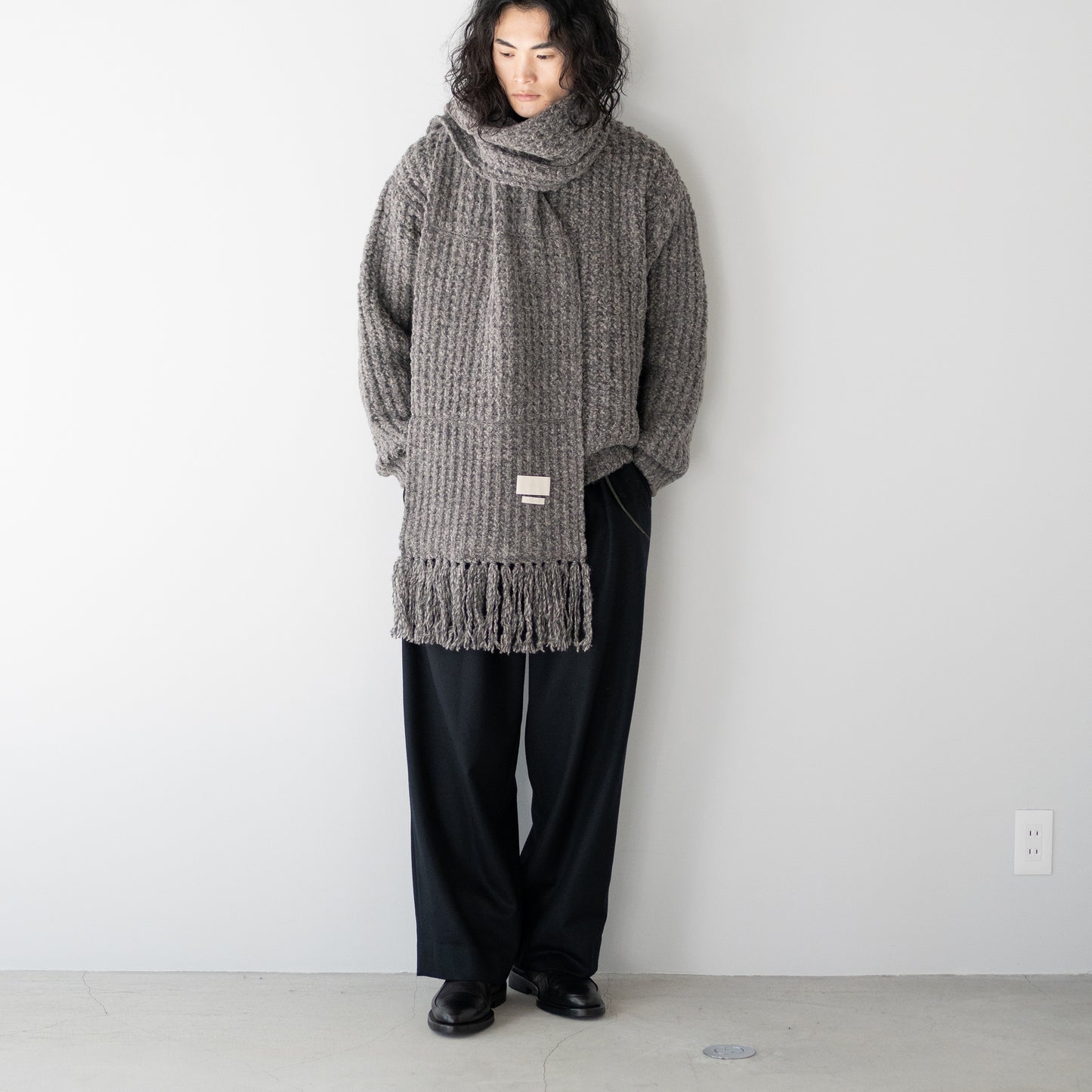 YOKE/ Baby Alpaca Big Waffle Sweater "TOP GRAY"
