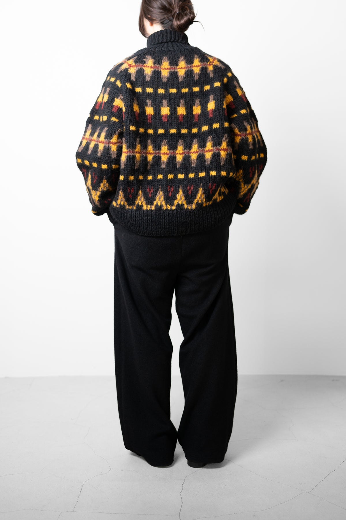 ANCELLM / HANDCRAFTED FAIRISLE TURTLENECK KNIT SWEATER "BLACK"