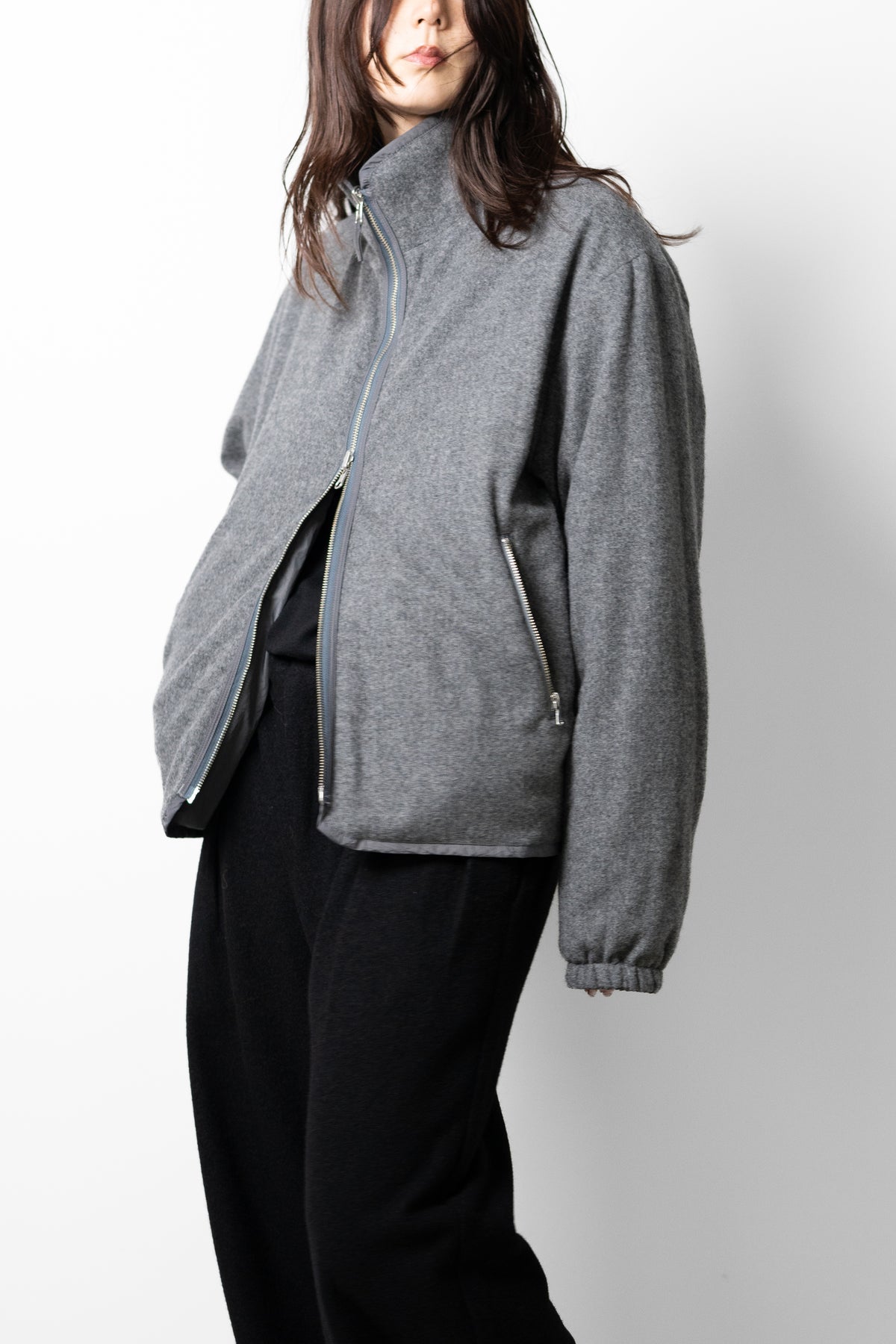 YOKE/ Wool Cashmere Fleece Reversible Blouson "Gray"