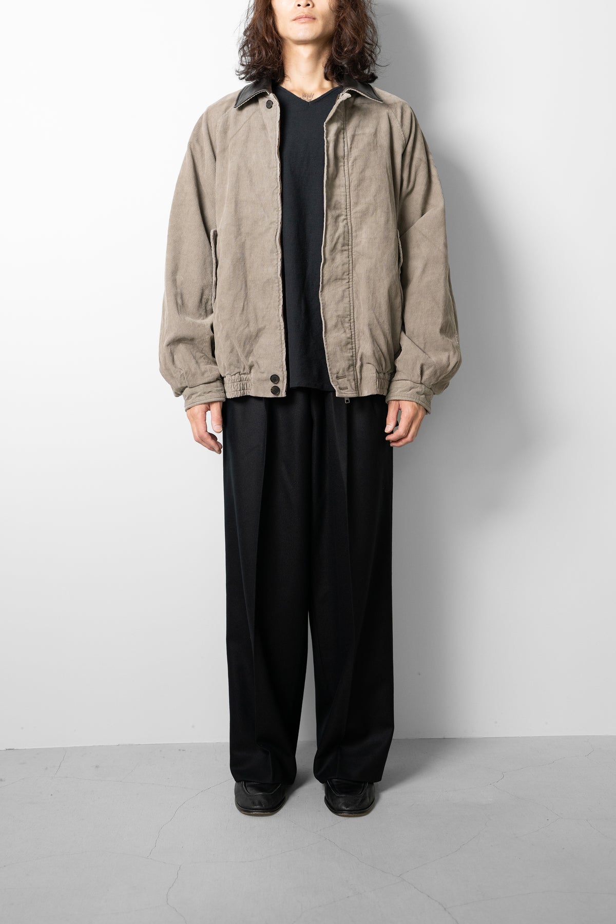 ssstein/ COMPRESSED FLANNEL LONG WIDE TROUSERS "BLACK"