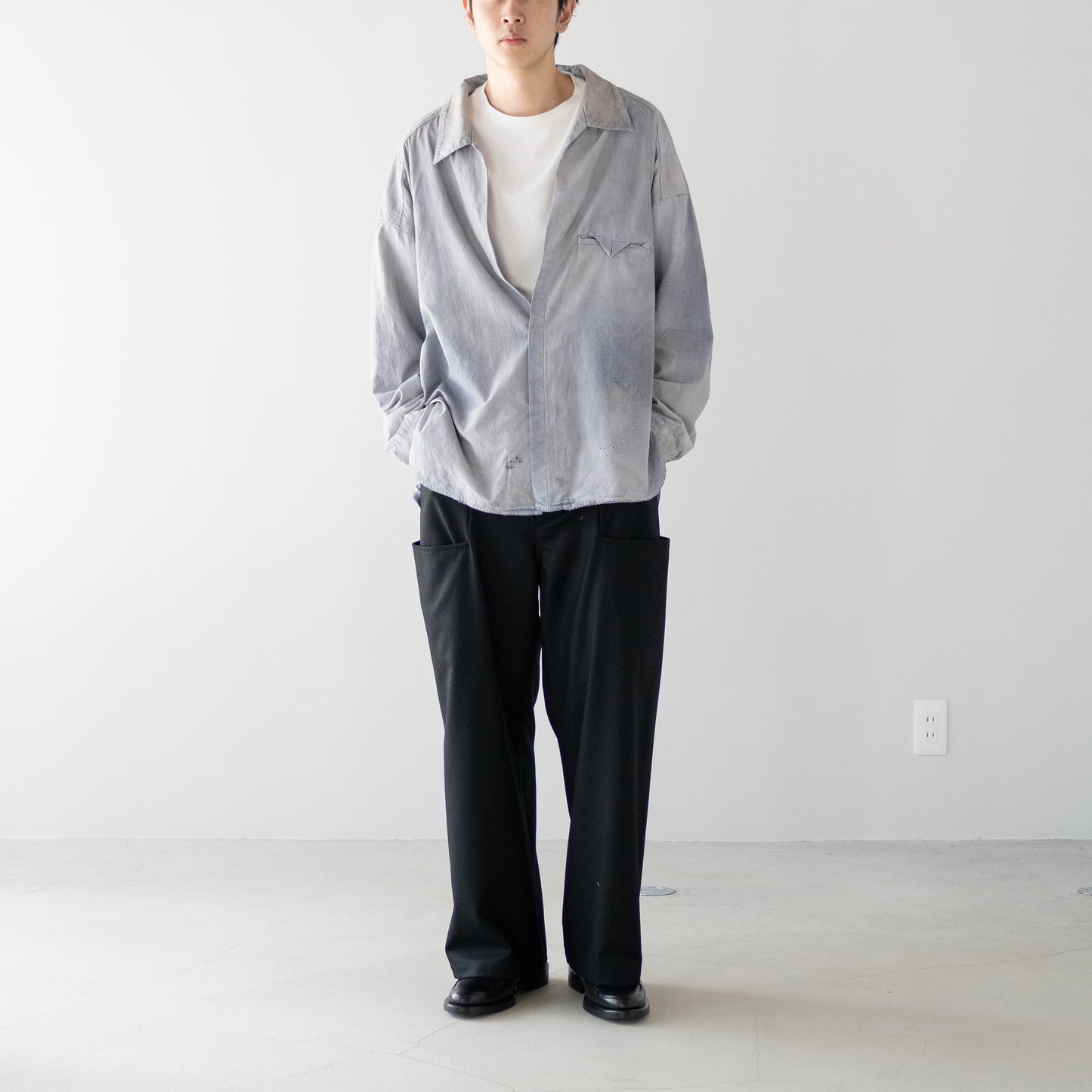 ANCELLM / AGING CHAMBRAY LONG SHIRT "DUSKY PURPLE"