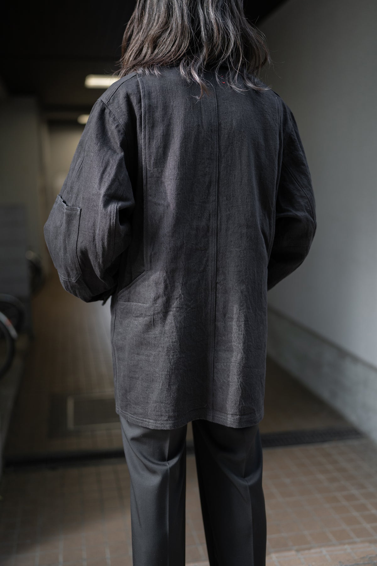 barbell object / denim coverall "black"