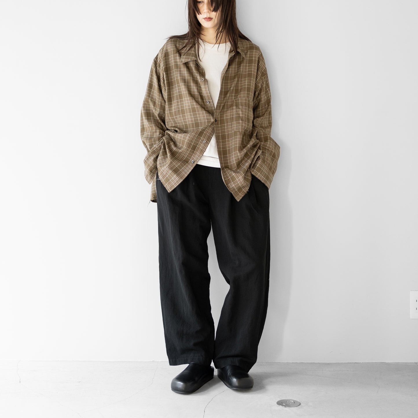 ANCELLM / AGING RAYON CHECK SHIRT "GREEN"