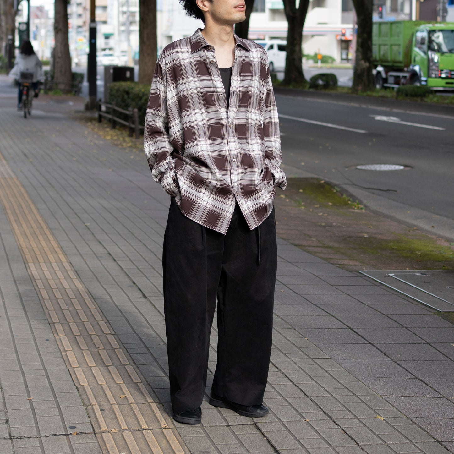 ENCOMING/ CLASSIC LONG SLEEVE SHIRT "BROWN CHECK"