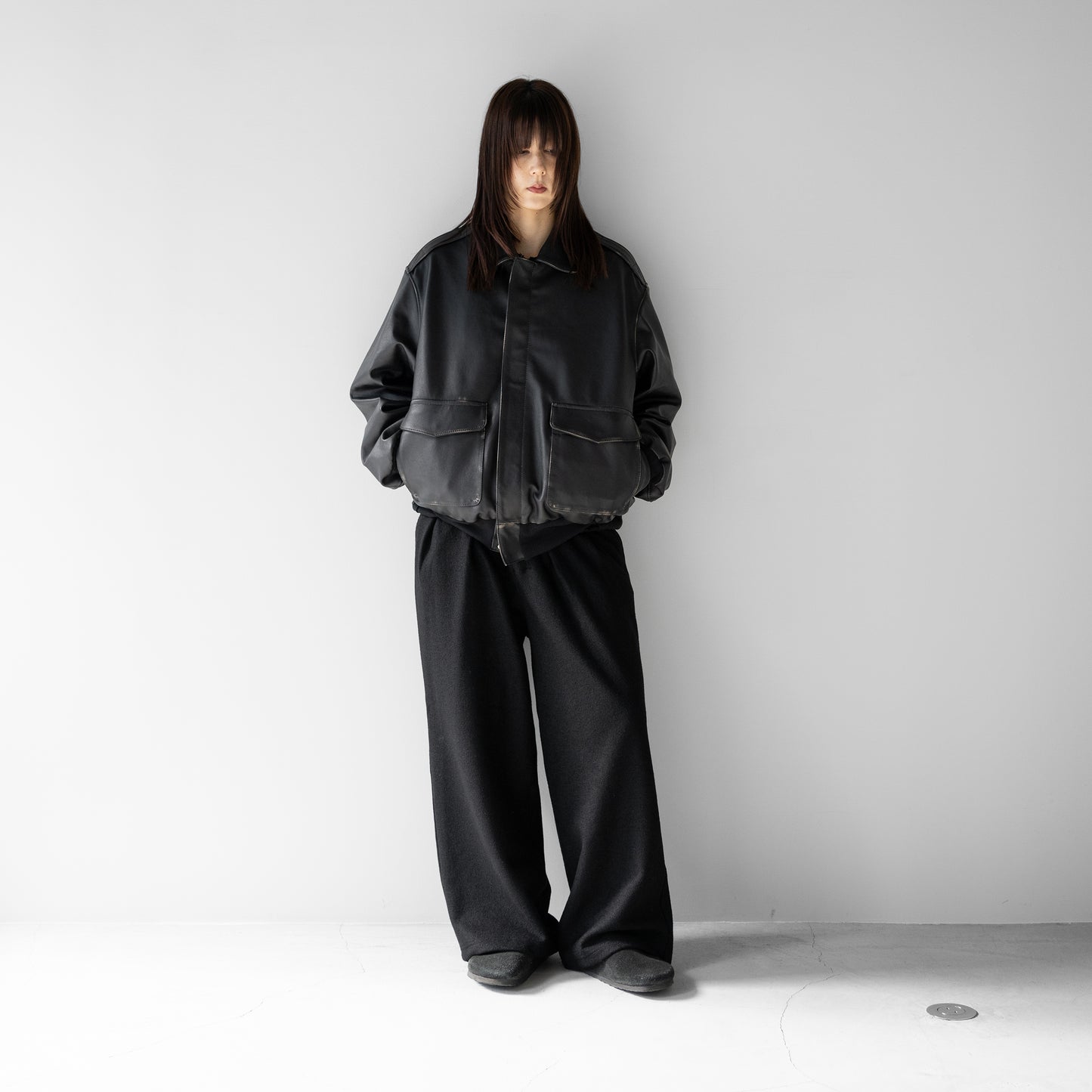 ssstein/ COW LEATHER VINTAGE FLIGHT JACKET "BLACK"