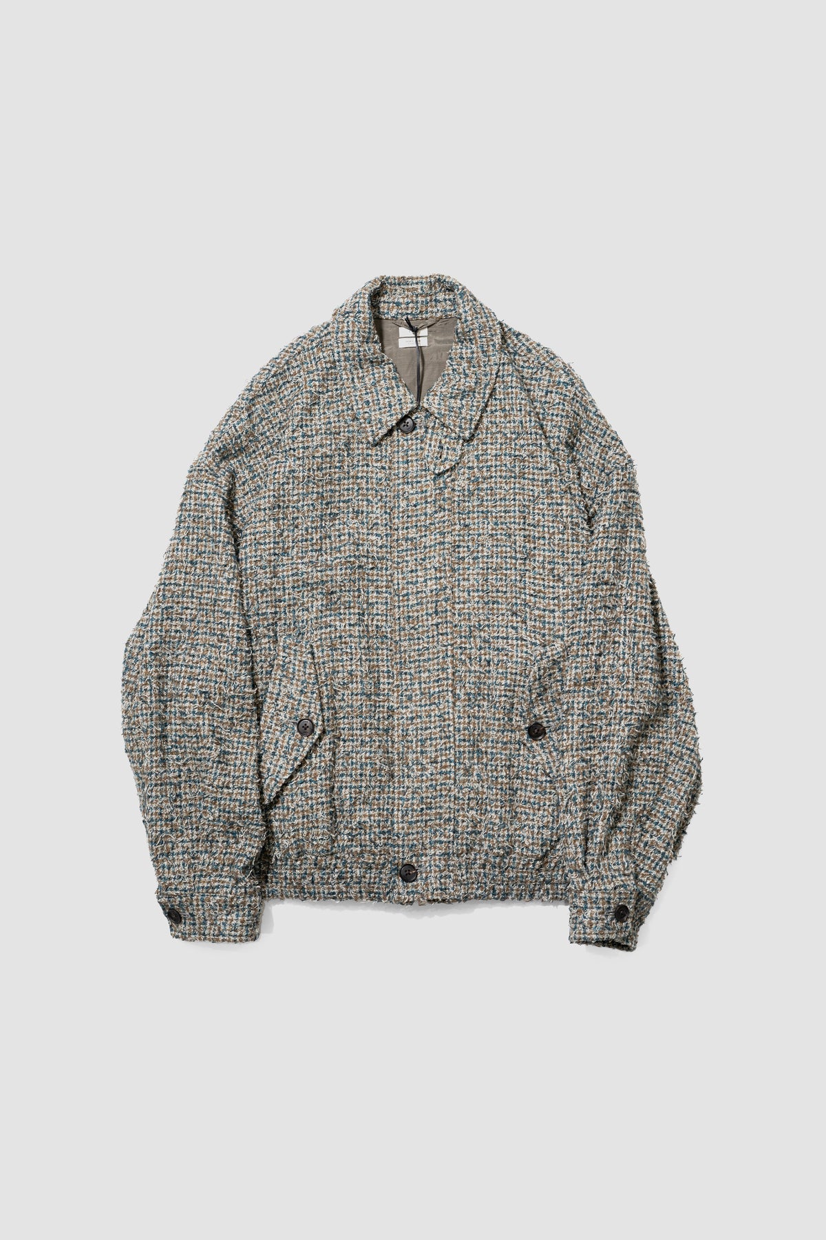 YOKE/ Needlepunched Cotton Plaid Drizzler Jacket "Gray"