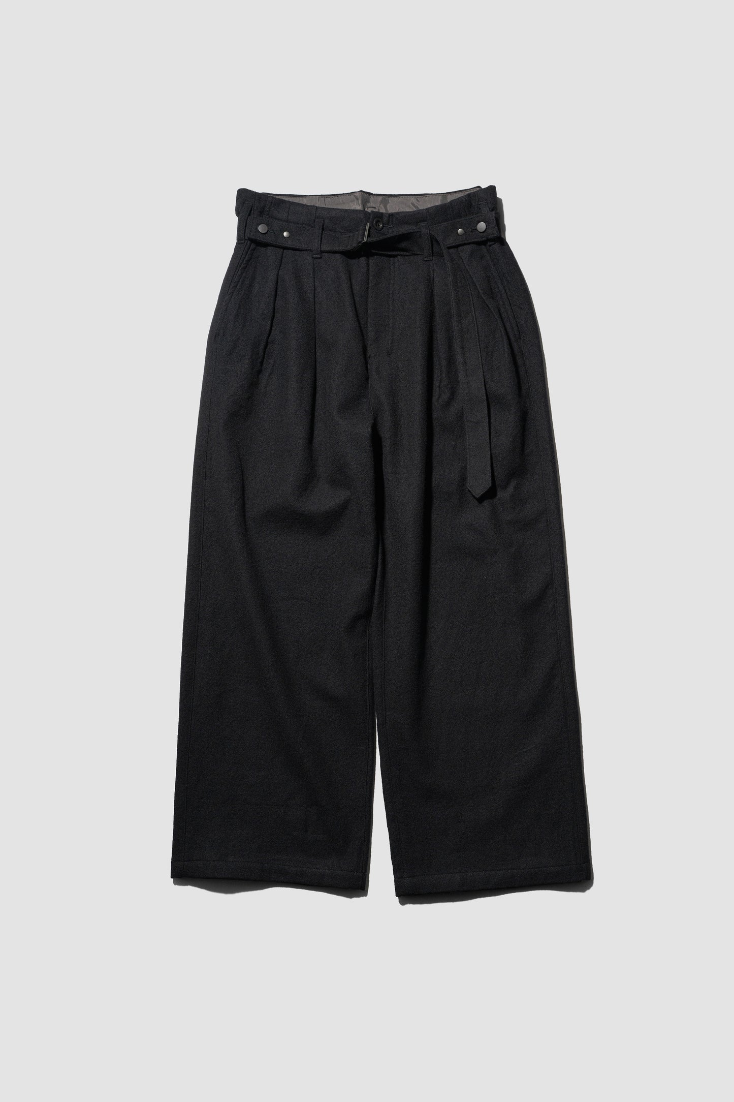 ANCELLM / WOOL BELTED WIDE SLACKS "BLACK"