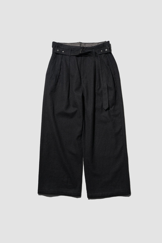 ANCELLM / WOOL BELTED WIDE SLACKS "BLACK"