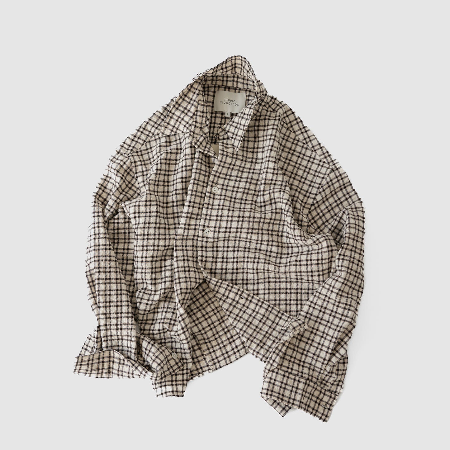 STUDIO NICHOLSON/ LONG SLEEVE SHIRT "CANVAS/BLACK CHECK"