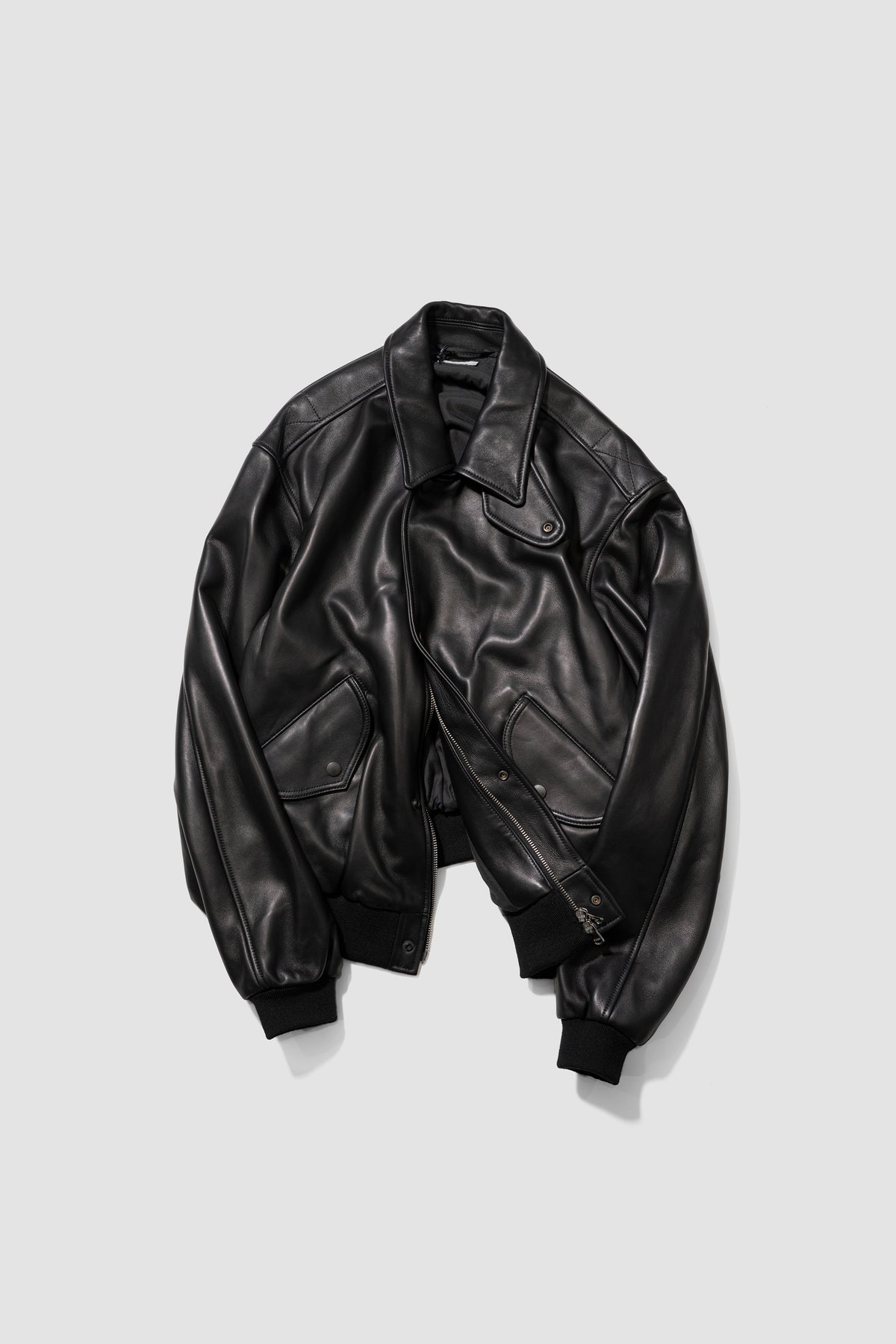 YOKE/ Lamb Leather Bomber Jacket "Black"
