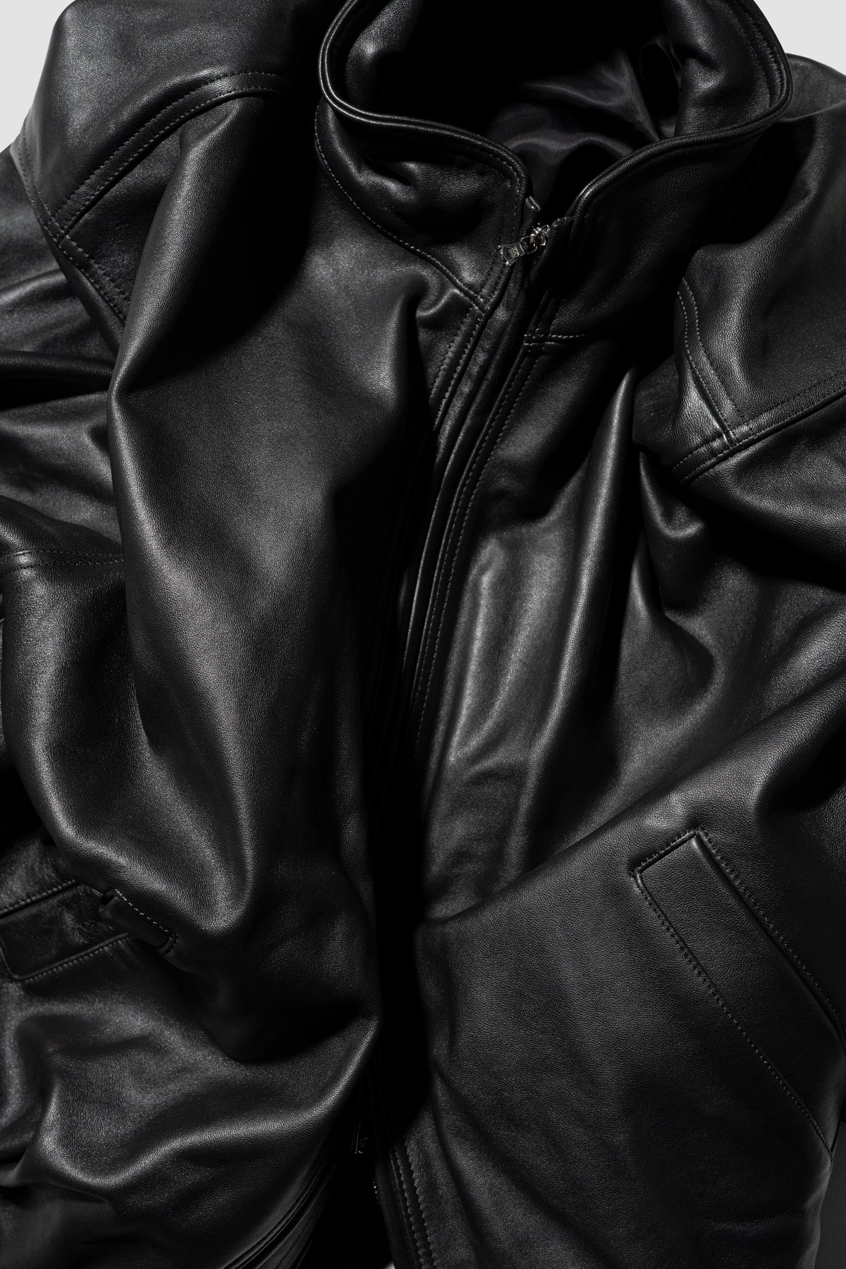 ssstein/ SHEEP LEATHER STAND COLLAR JACKET "BLACK"