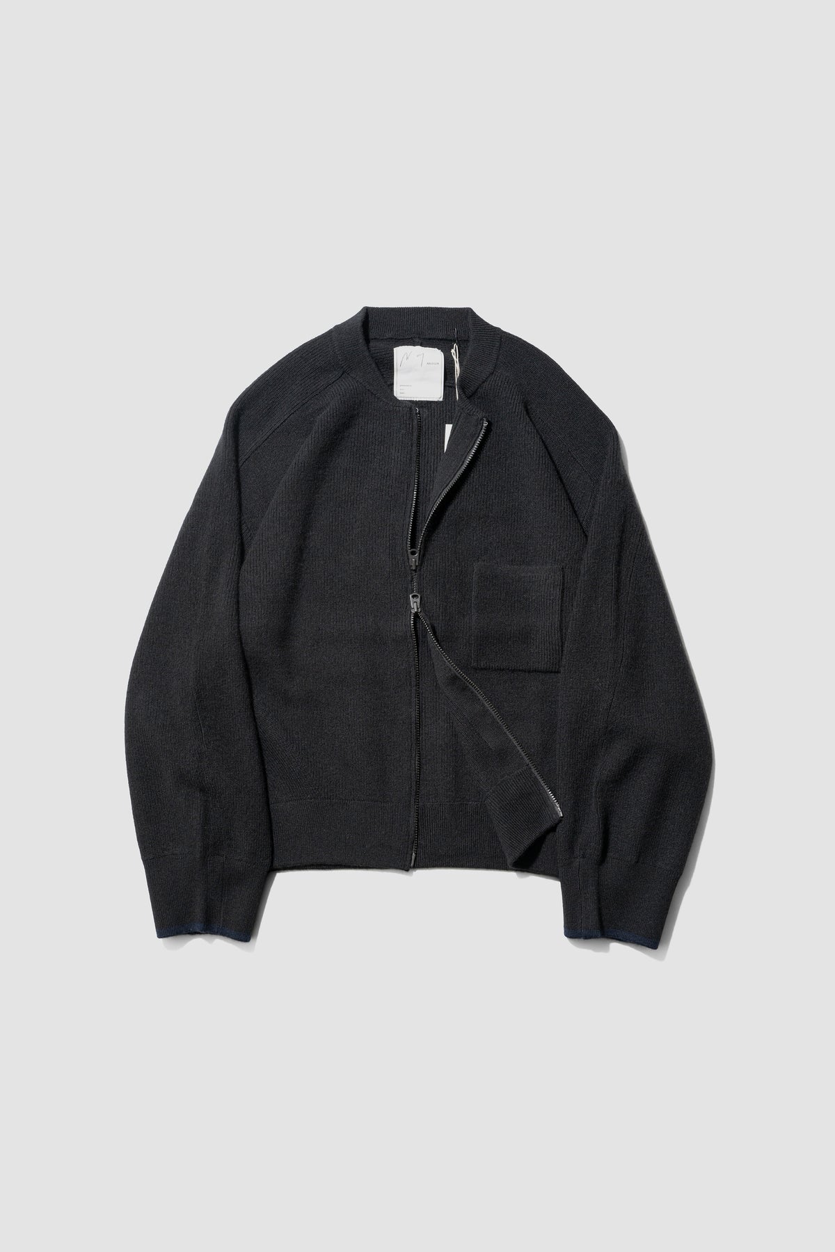 ANCELLM / FULL ZIPPED KNIT CARDIGAN "BLACK"