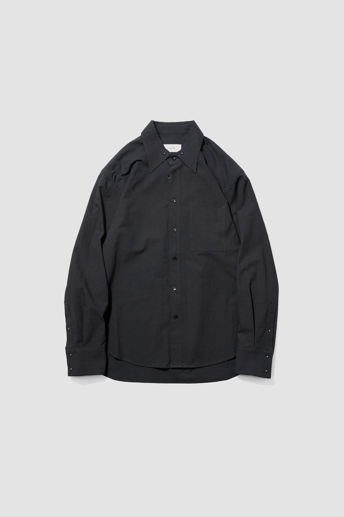 VUJA DÉ / Haku Split Collar Shirt in Twisted Cotton "Black"