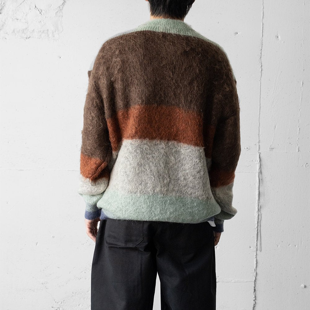 YOKE/ MOHAIR BORDER CREWNECK SWEATER "BROWN"