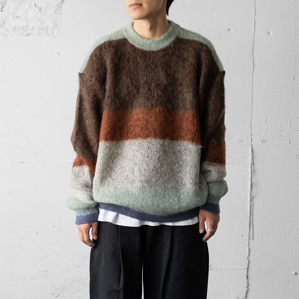 YOKE/ MOHAIR BORDER CREWNECK SWEATER "BROWN"