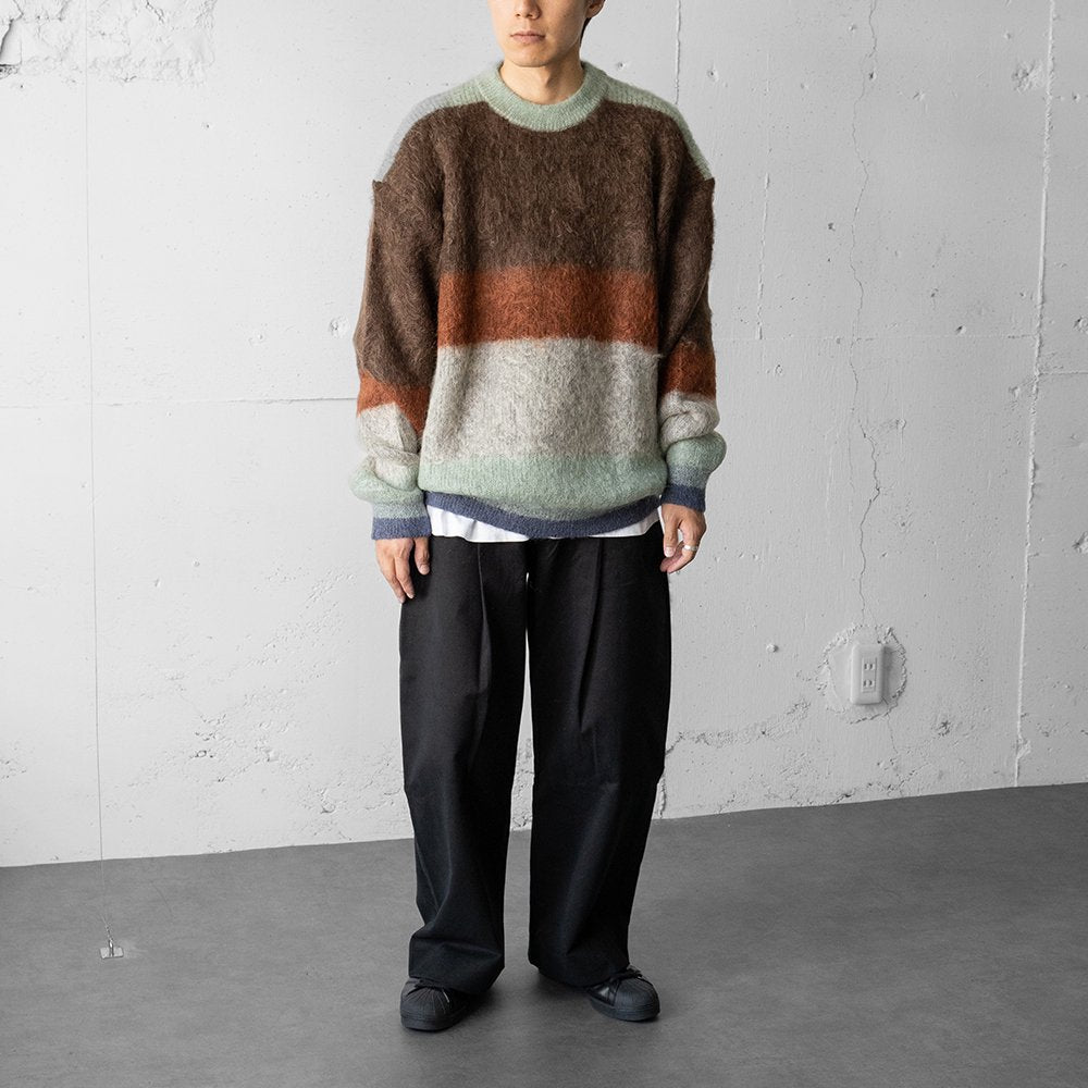 YOKE/ MOHAIR BORDER CREWNECK SWEATER "BROWN"