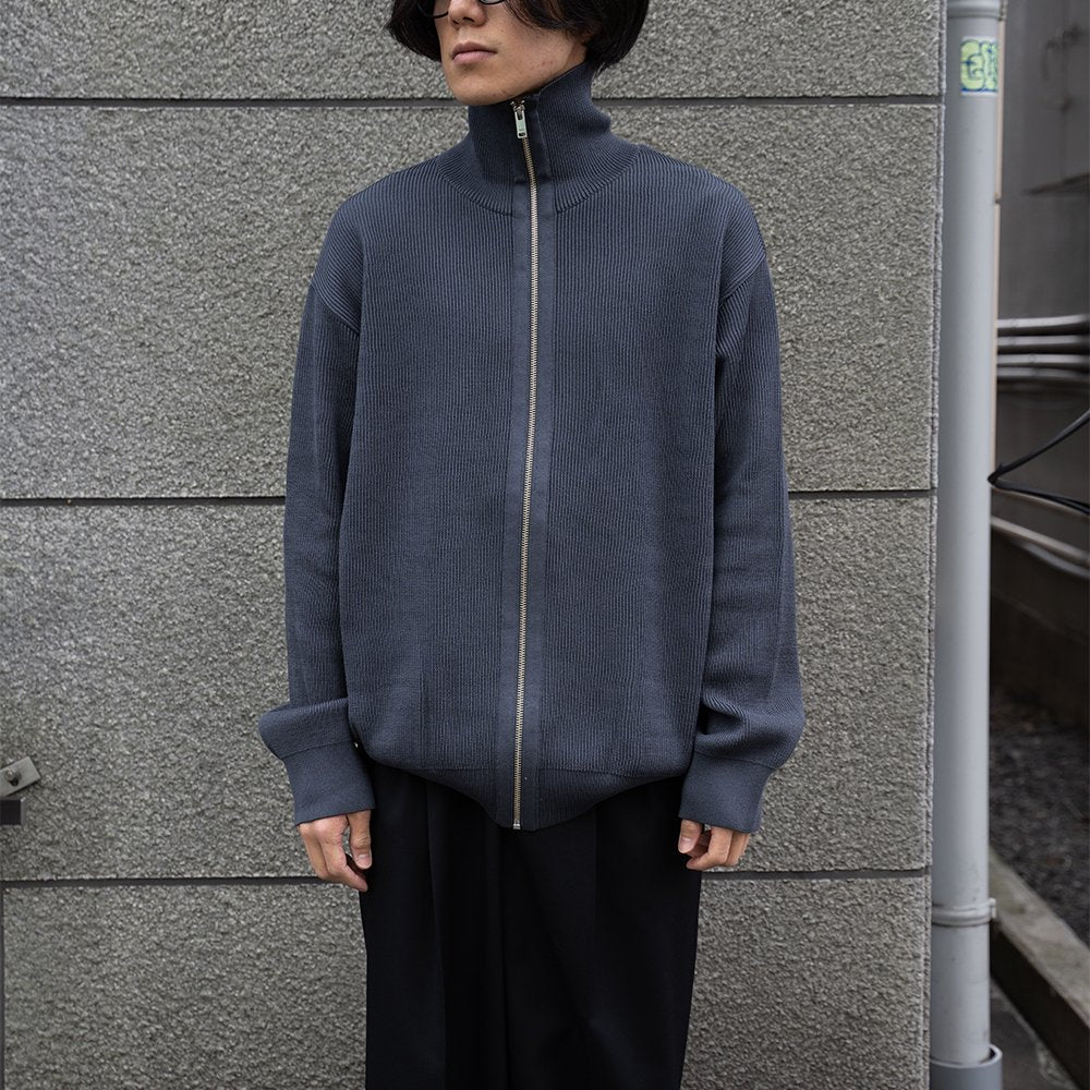 YOKE/ RIB ZIP-UP CARDIGAN "DUSTY NAVY"