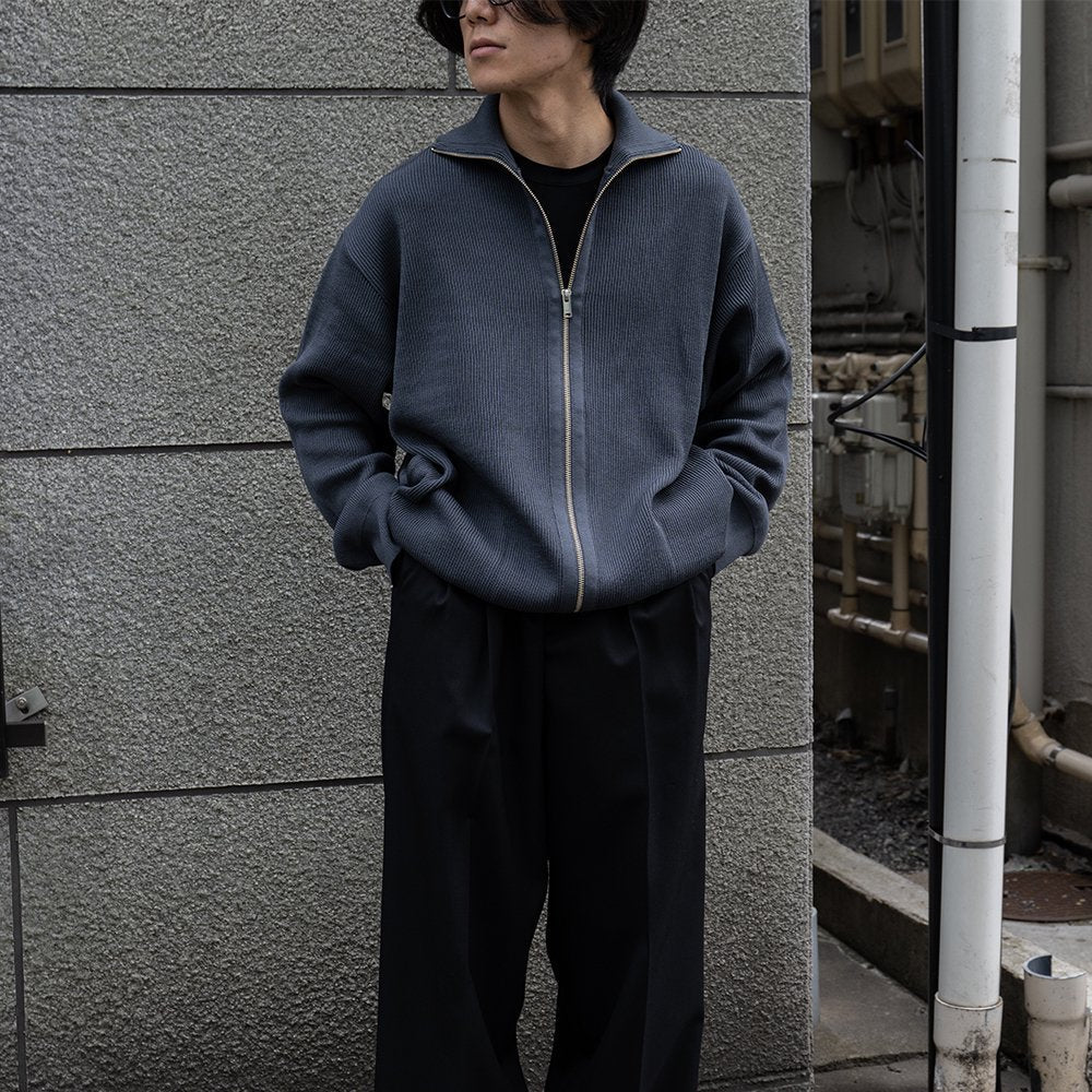 YOKE/ RIB ZIP-UP CARDIGAN "DUSTY NAVY"