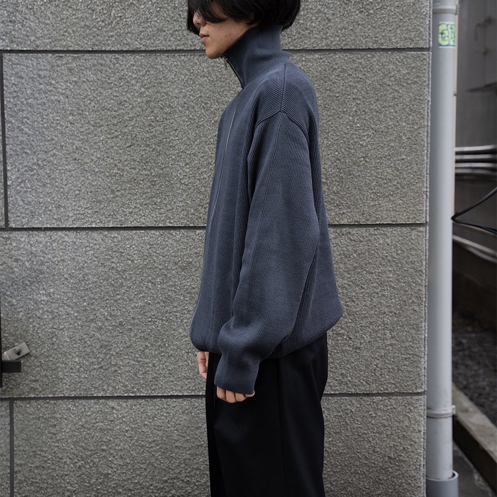 YOKE/ RIB ZIP-UP CARDIGAN "DUSTY NAVY"