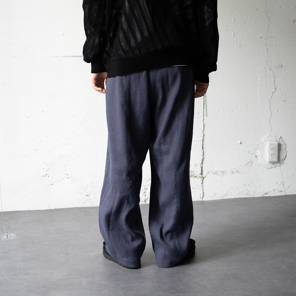 YOKE/ LINEN FRONT GATHER WIDE TROUSERS "FOG NAVY"