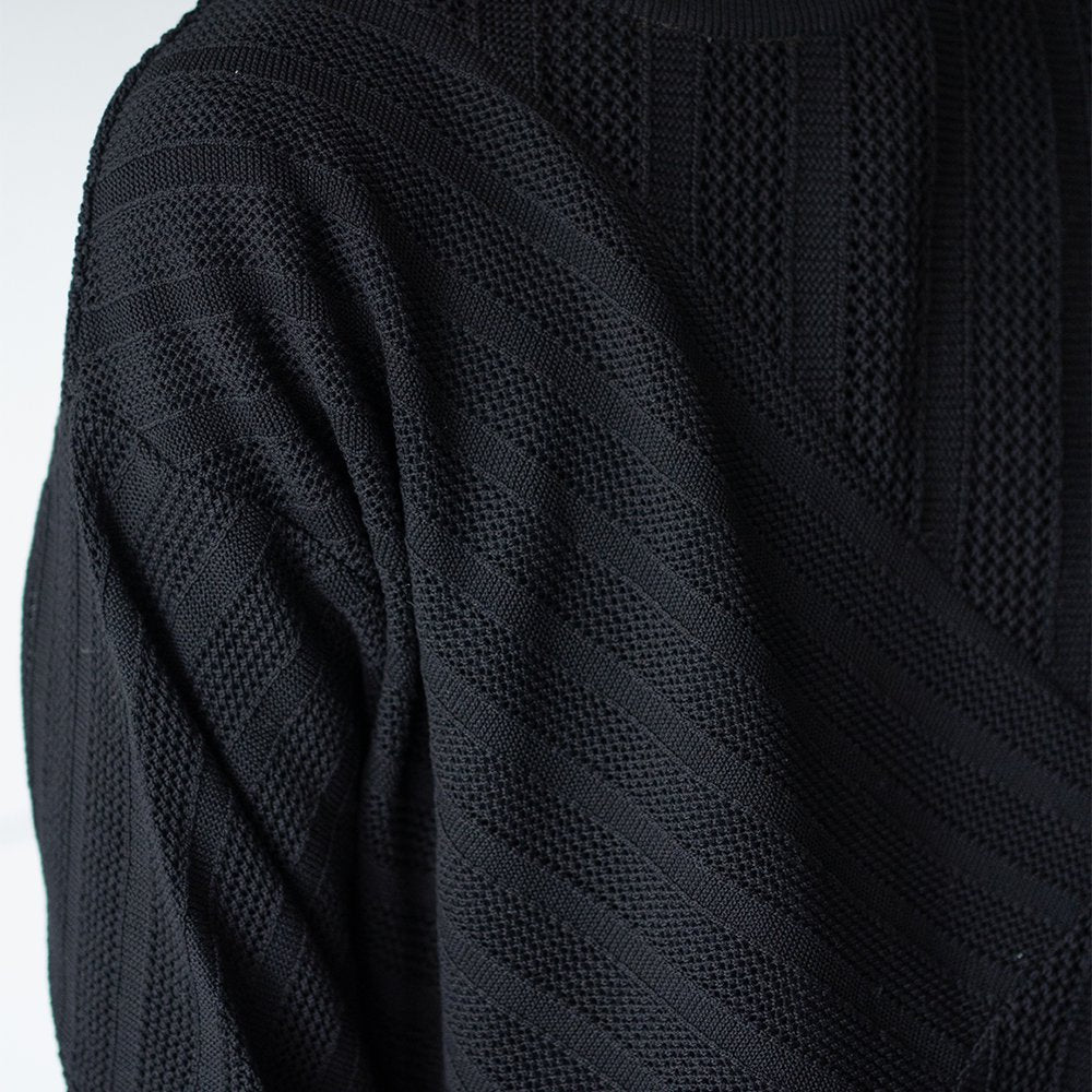 YOKE/ COTTON MESH STRIPE CREWNECK SWEATER "BLACK"