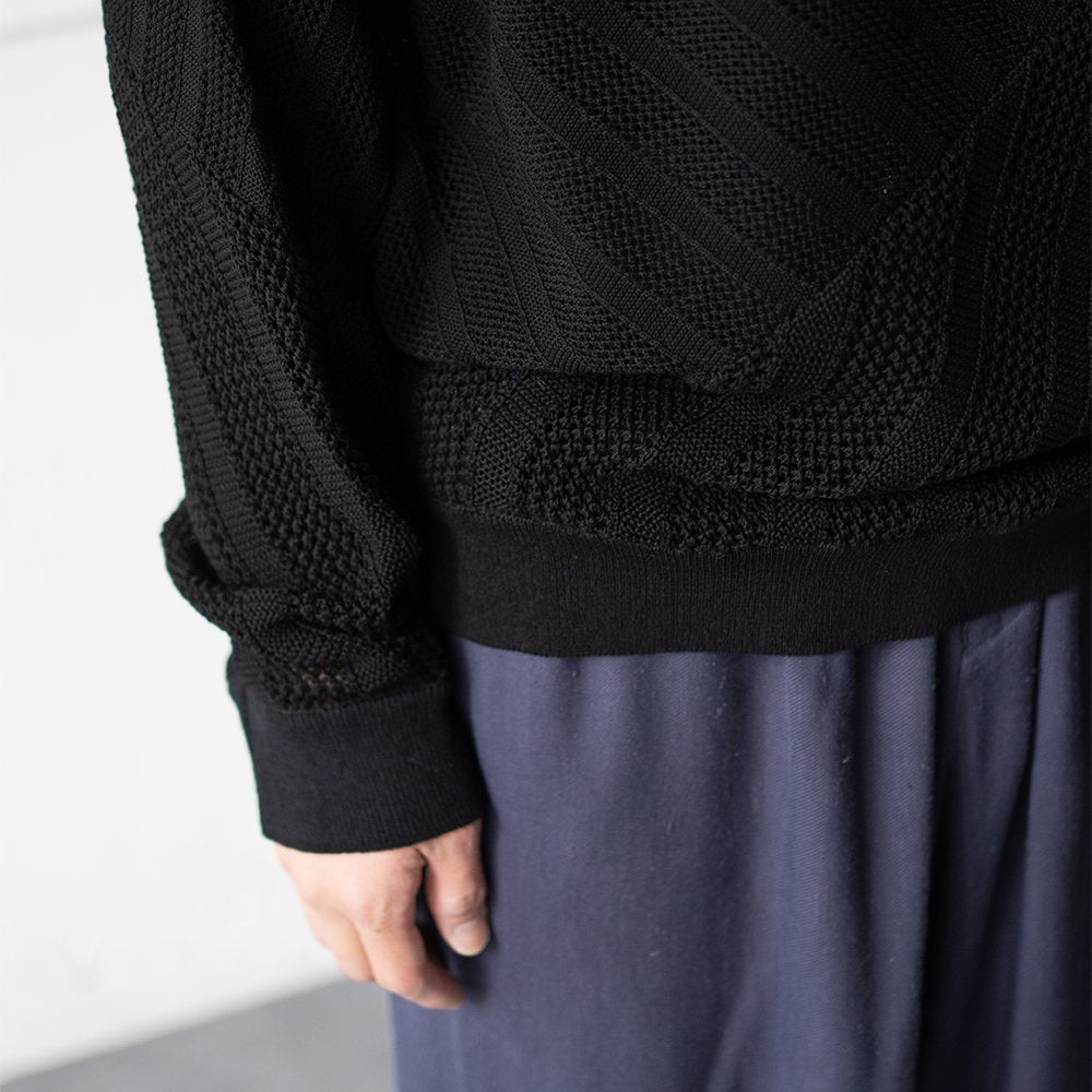 YOKE/ COTTON MESH STRIPE CREWNECK SWEATER "BLACK"