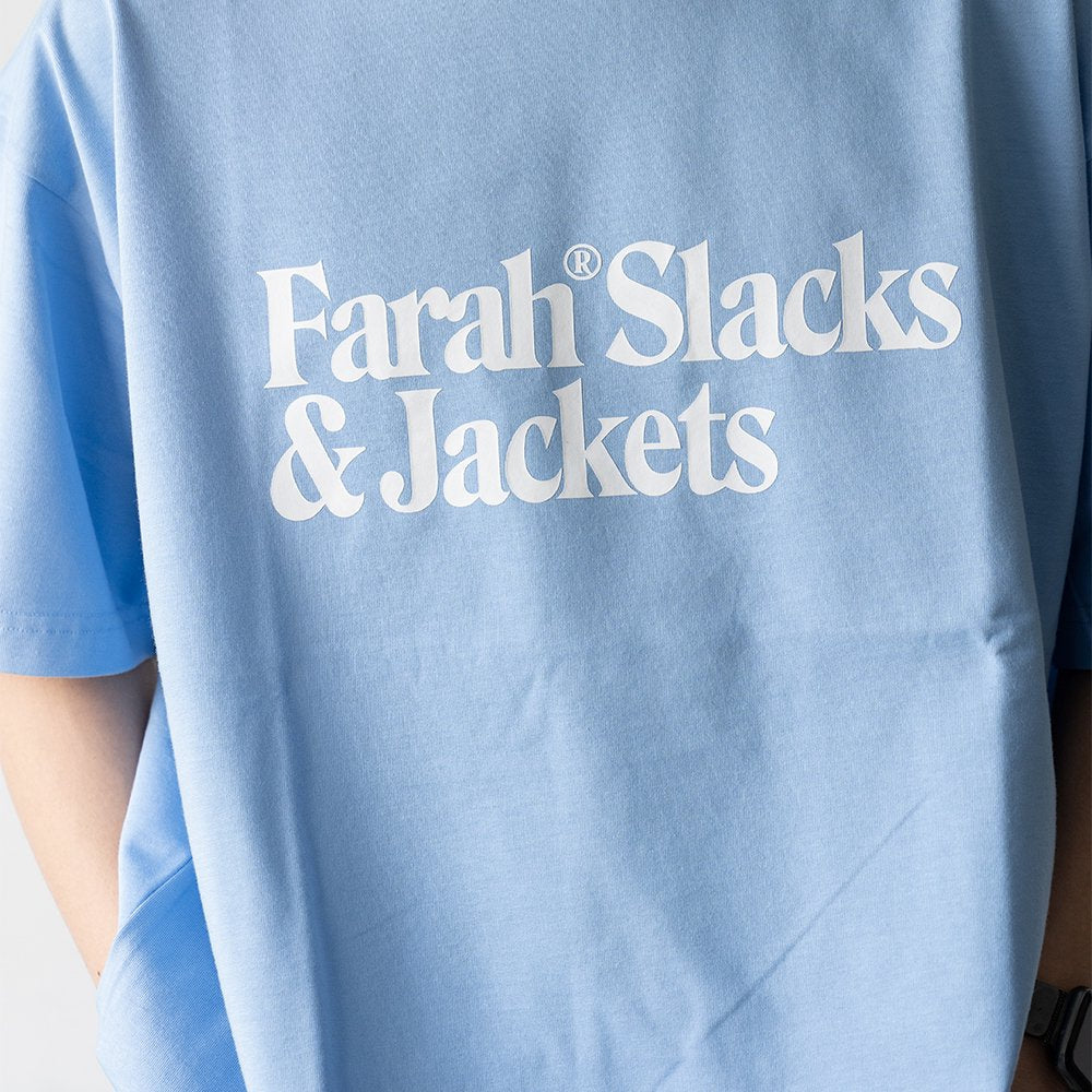 [40%OFF] FARAH/ Printed Graphic T-Shirt "Slacks&Jackets" "LIGHT BLUE"