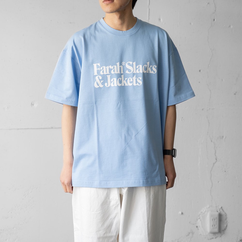 [40%OFF] FARAH/ Printed Graphic T-Shirt "Slacks&Jackets" "LIGHT BLUE"