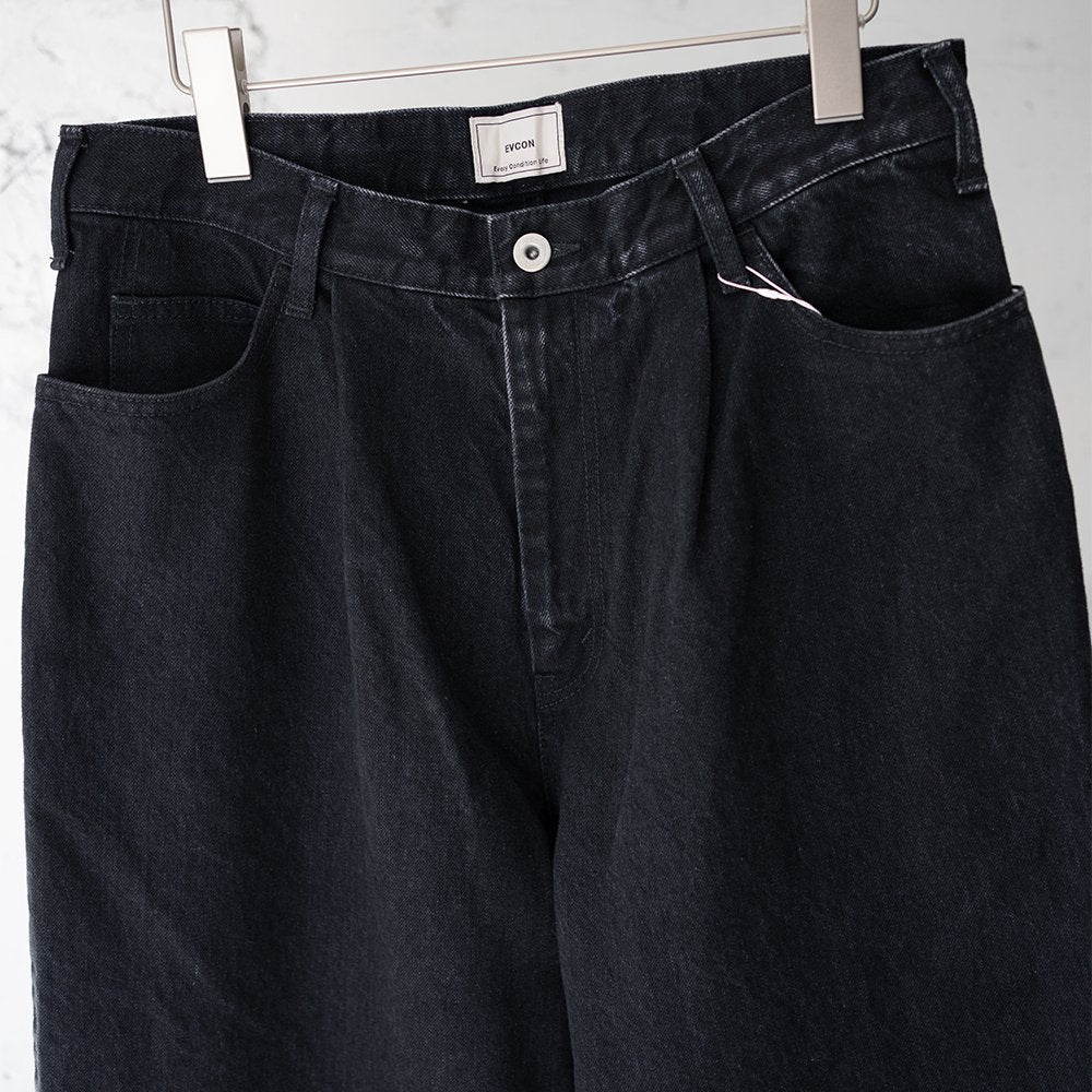 EVCON/ 5POCKET TUCK WIDE DENIM PANTS BIO "BLACK"