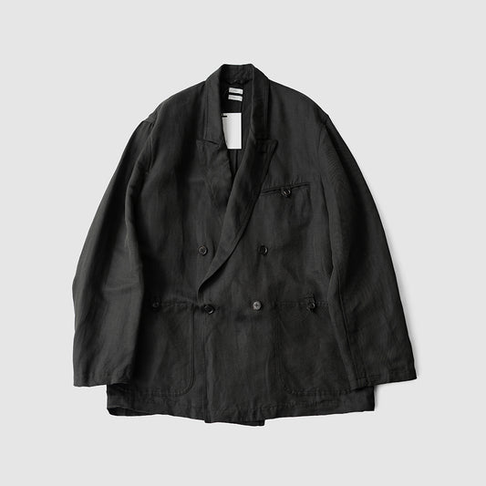YOKE/ Linen Silk Kersey Double Breasted Blezer "BLACK"