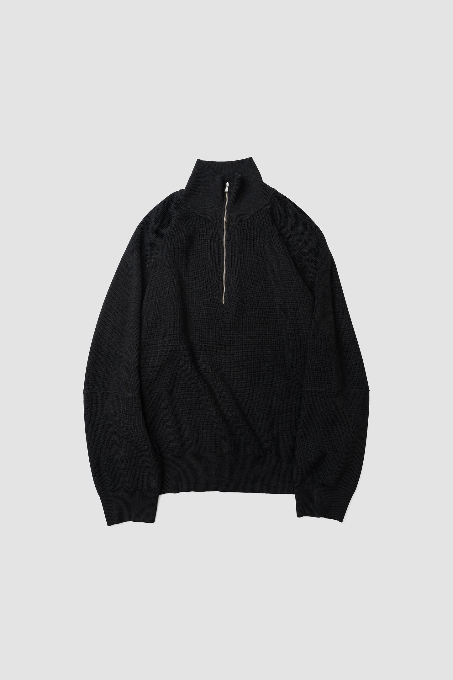 ANCELLM / 120'S WOOL HALF ZIP KNIT "BLACK"