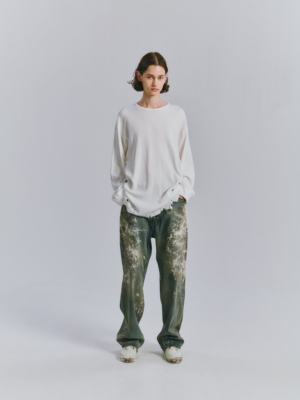 ANCELLM / #08 PAINTED MIDDLE STRAIGHT 5P DENIM PANTS "INDIGO"