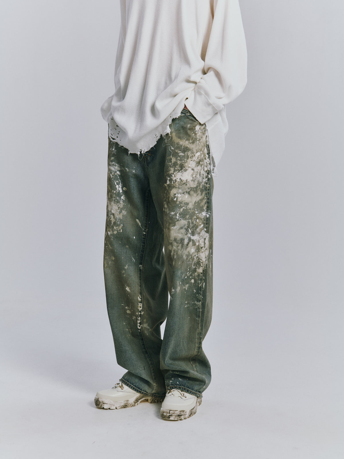 ANCELLM / #08 PAINTED MIDDLE STRAIGHT 5P DENIM PANTS "INDIGO"