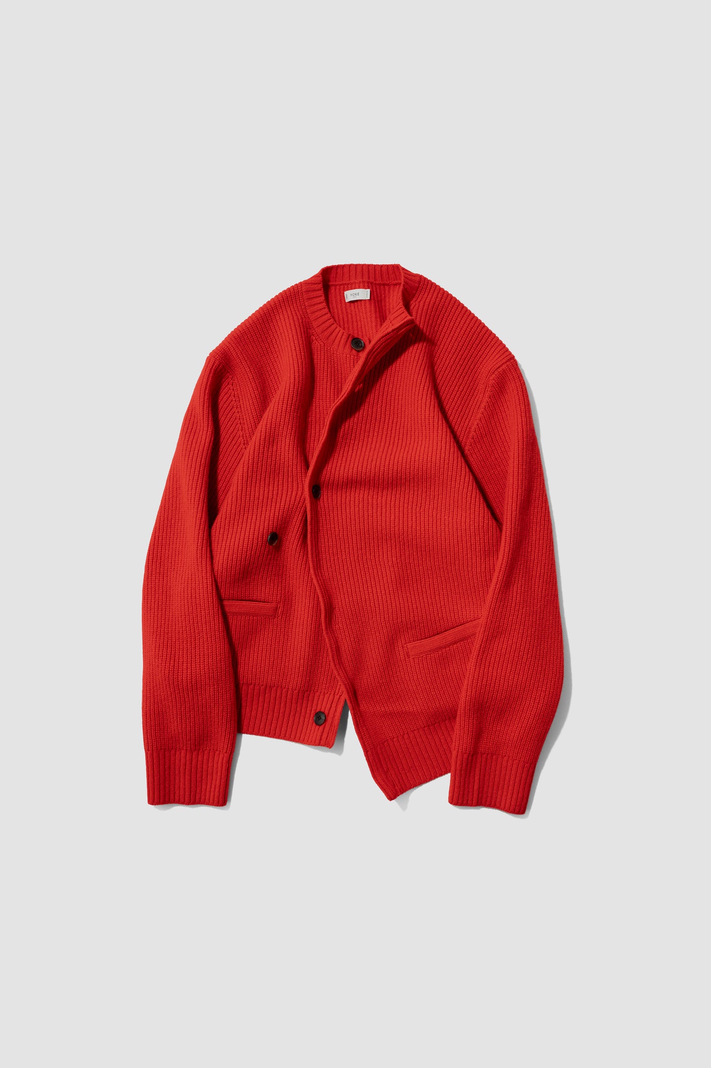 YOKE/ Sculptural Wired Crew Neck Cardigan "RED"