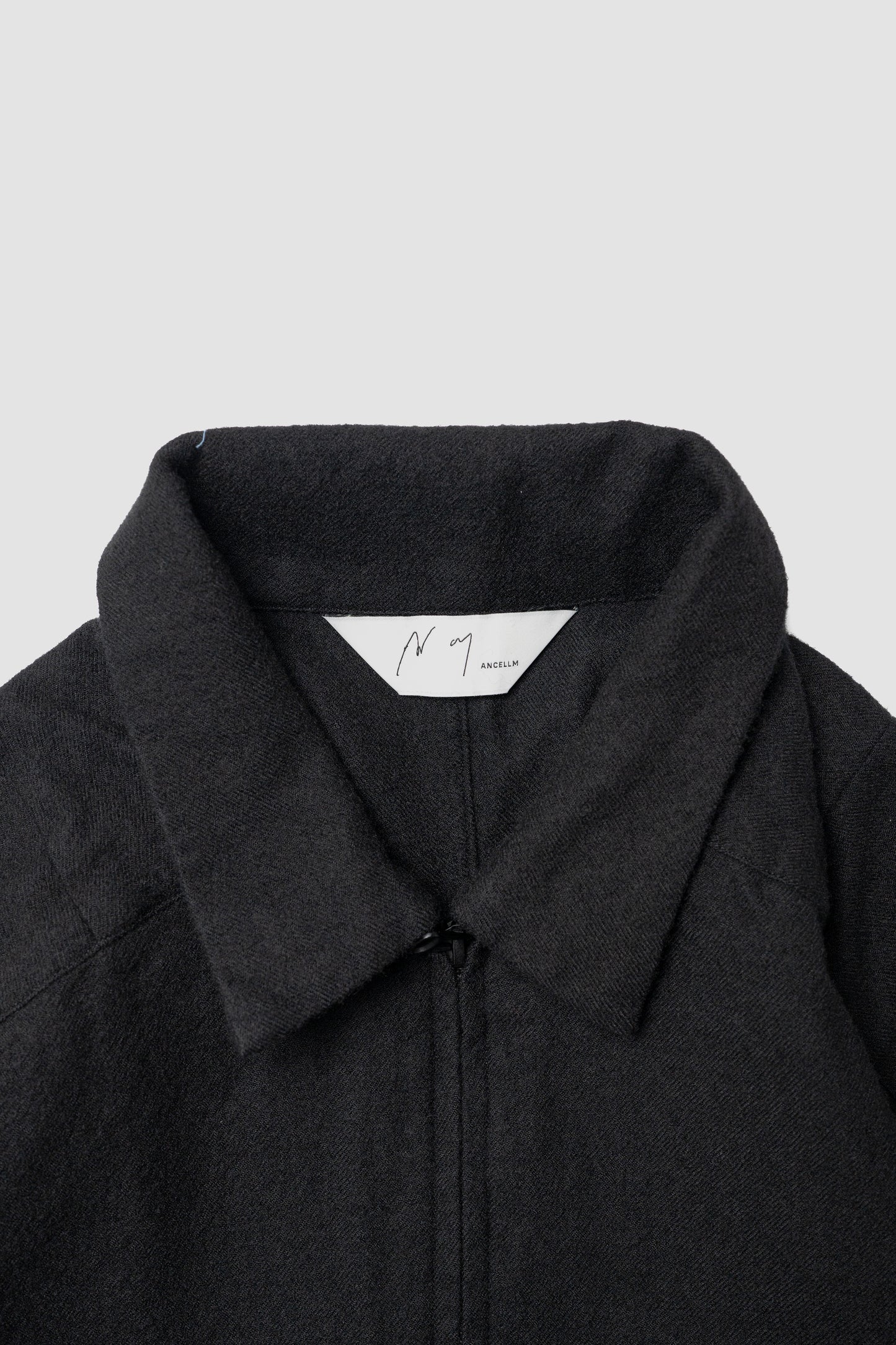 ANCELLM / SHRINK WOOL ZIP-UP SHIRT JACKET "BLACK"