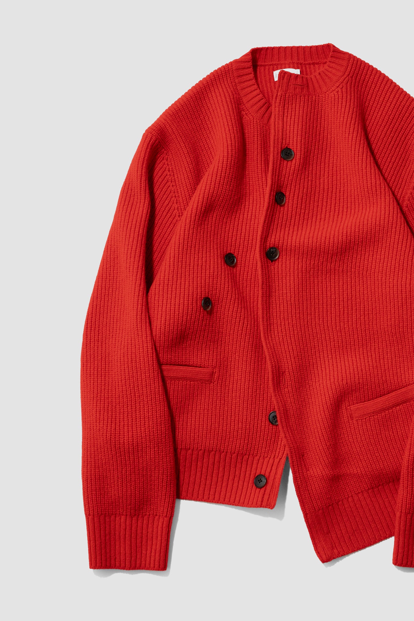 YOKE/ Sculptural Wired Crew Neck Cardigan "RED"