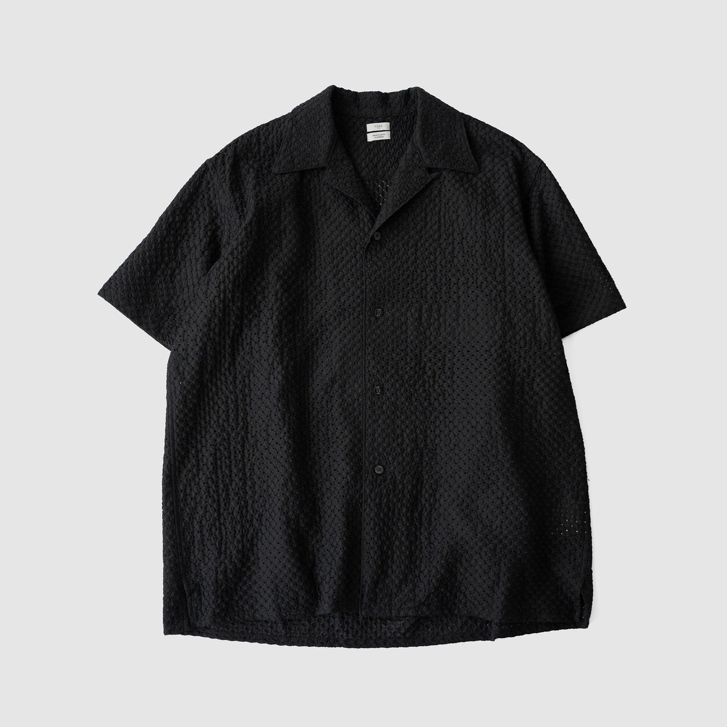 YOKE/ EMBROIDERY OPEN COLLAR SHIRT "BLACK"