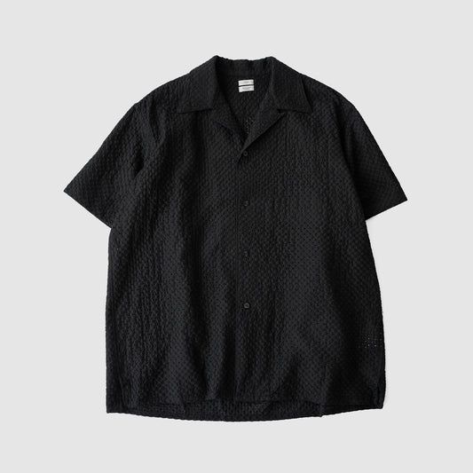 YOKE/ EMBROIDERY OPEN COLLAR SHIRT "BLACK"