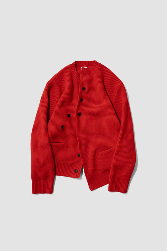 YOKE/ Sculptural Wired Crew Neck Cardigan "RED"