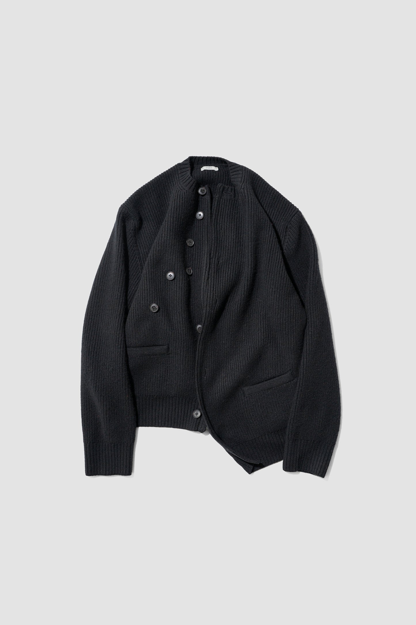 YOKE/ Sculptural Wired Crew Neck Cardigan "BLACK"