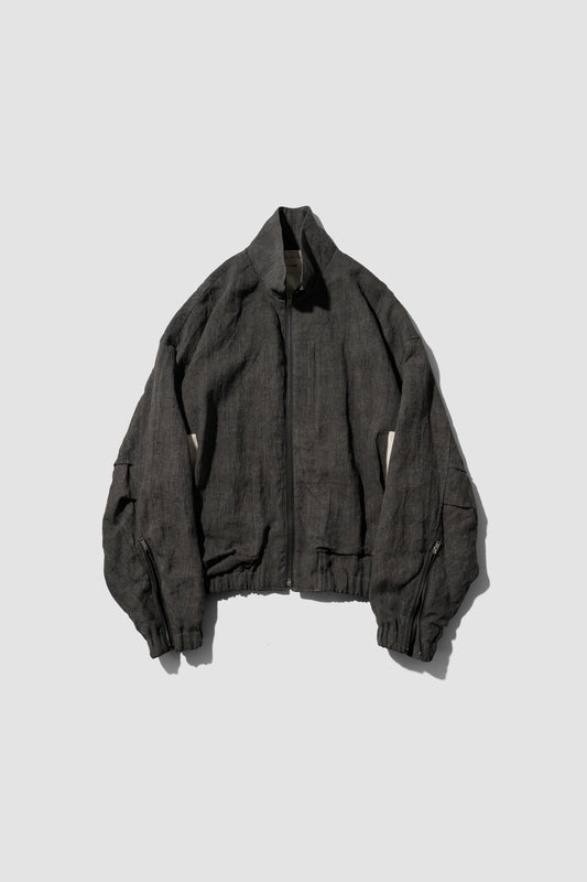 VUJA DÉ / Kira Drape Blouson in Sumi-Dyed Linen "Grey"