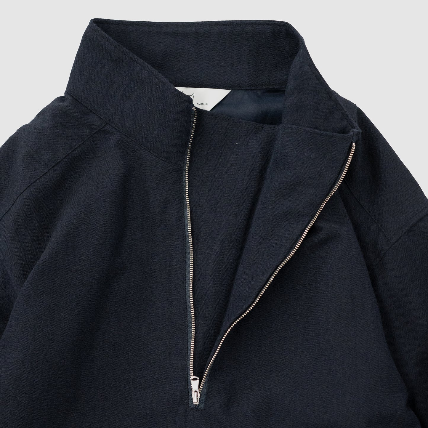 ANCELLM / WOOL HALF ZIP PULL OVER SHIRT "NAVY"
