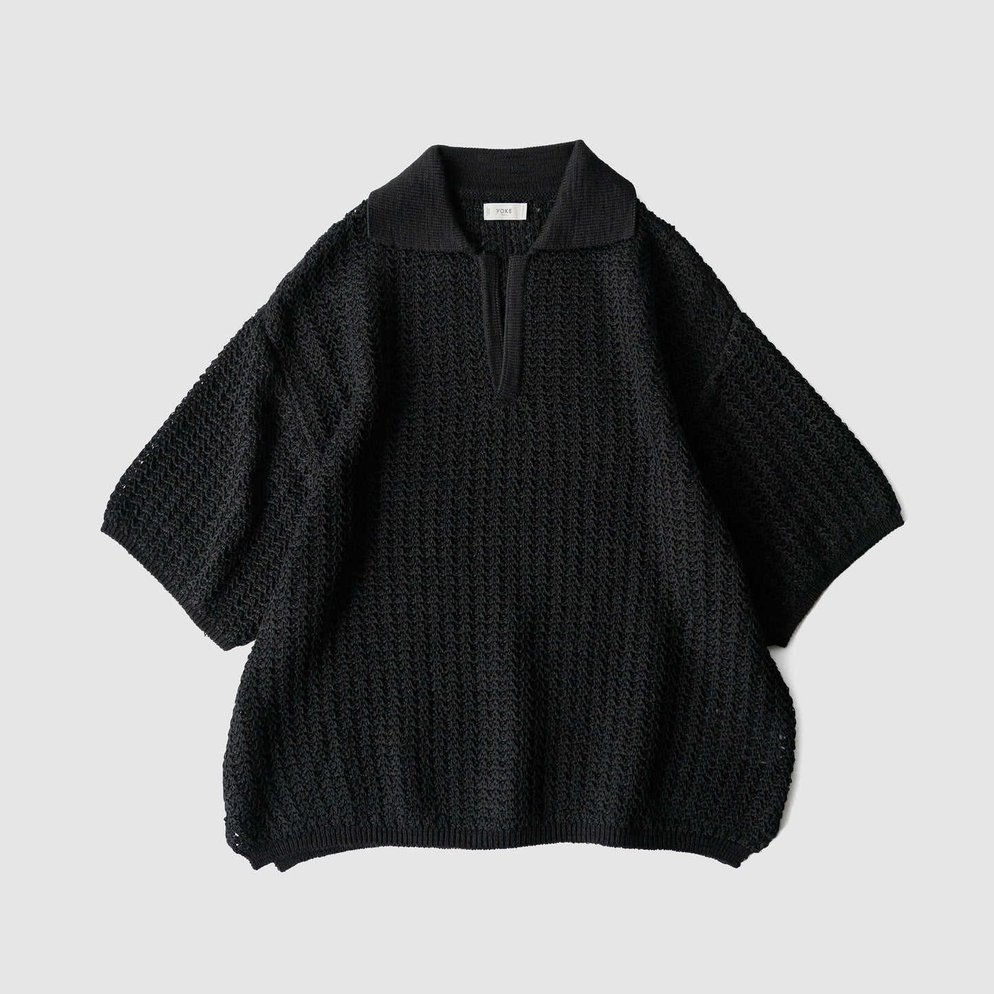 YOKE/ MESH KNIT SKIPPER POLO SHIRT "BLACK"