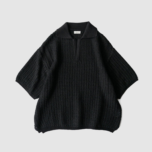 YOKE/ MESH KNIT SKIPPER POLO SHIRT "BLACK"