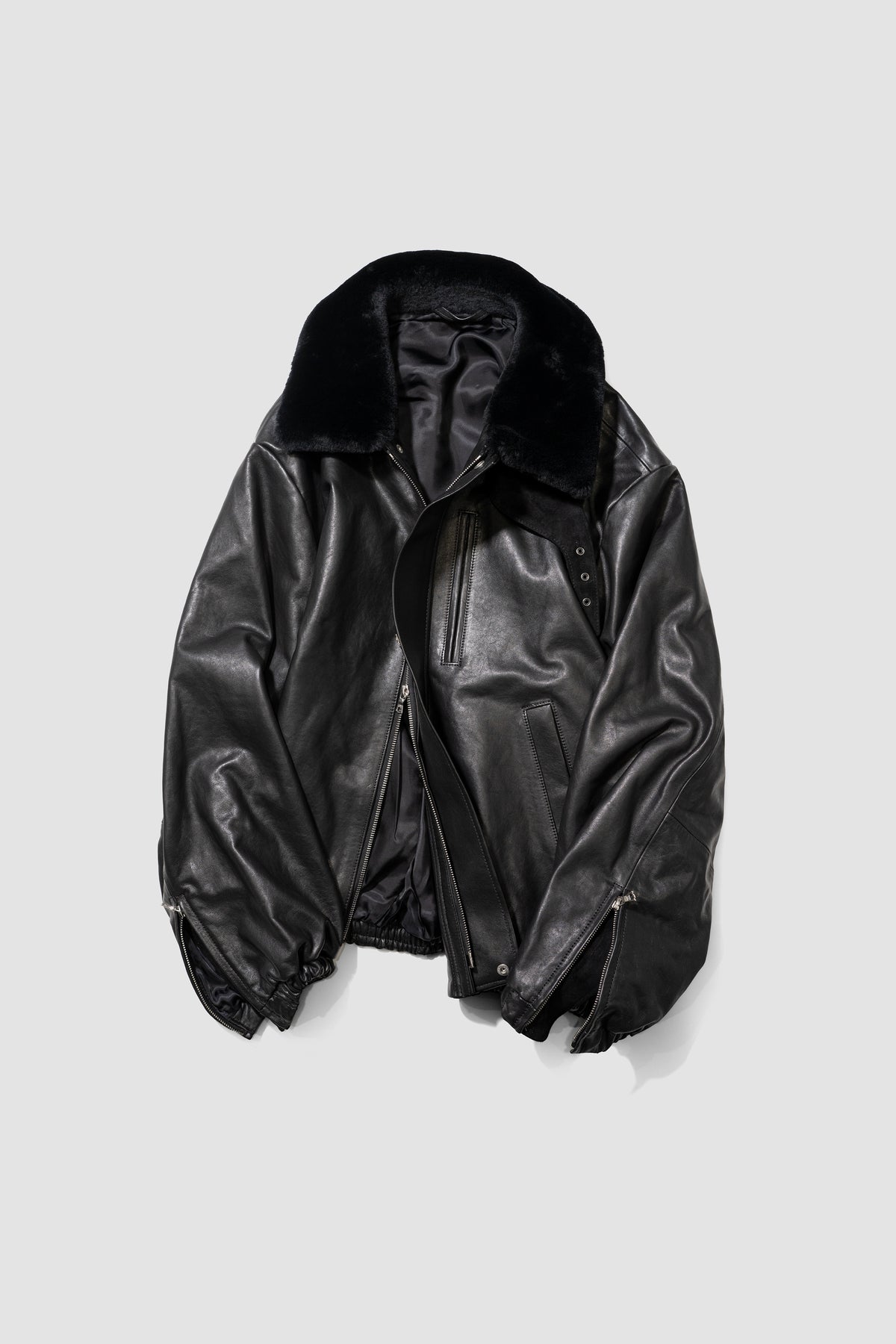 ssstein/ MOUTON COLLAR CALF ZIP JACKET "BLACK"
