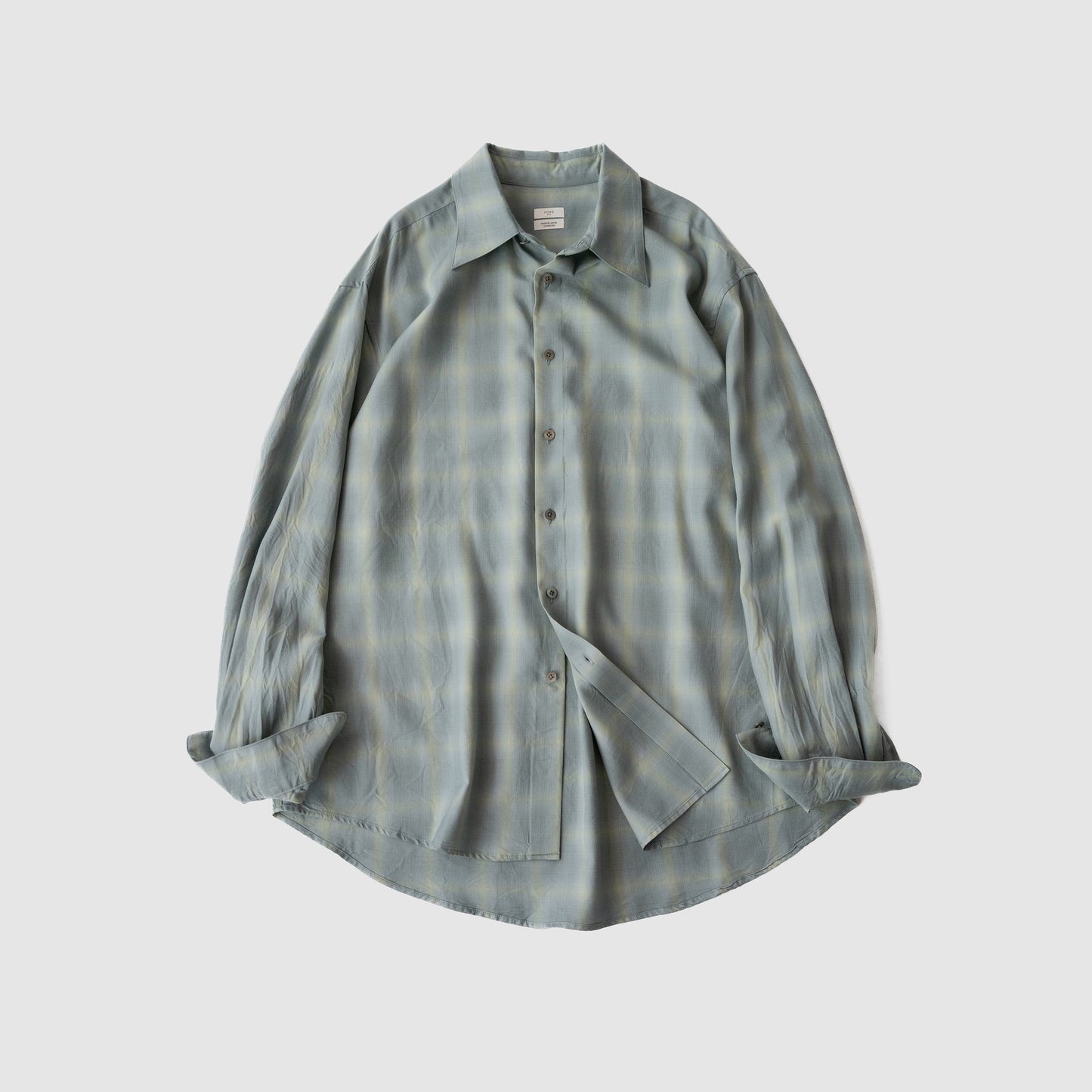 YOKE/ OMBRE PLAID REGULAR COLLAR SHIRT "MIST GREEN"
