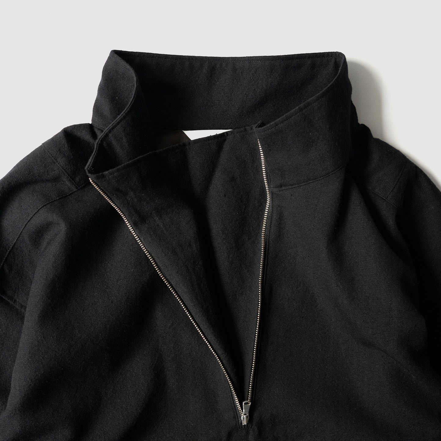 ANCELLM / WOOL HALF ZIP PULL OVER SHIRT "BLACK"