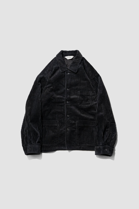 ANCELLM / CORDUROY OPEN COLLAR SHIRT "BLACK"